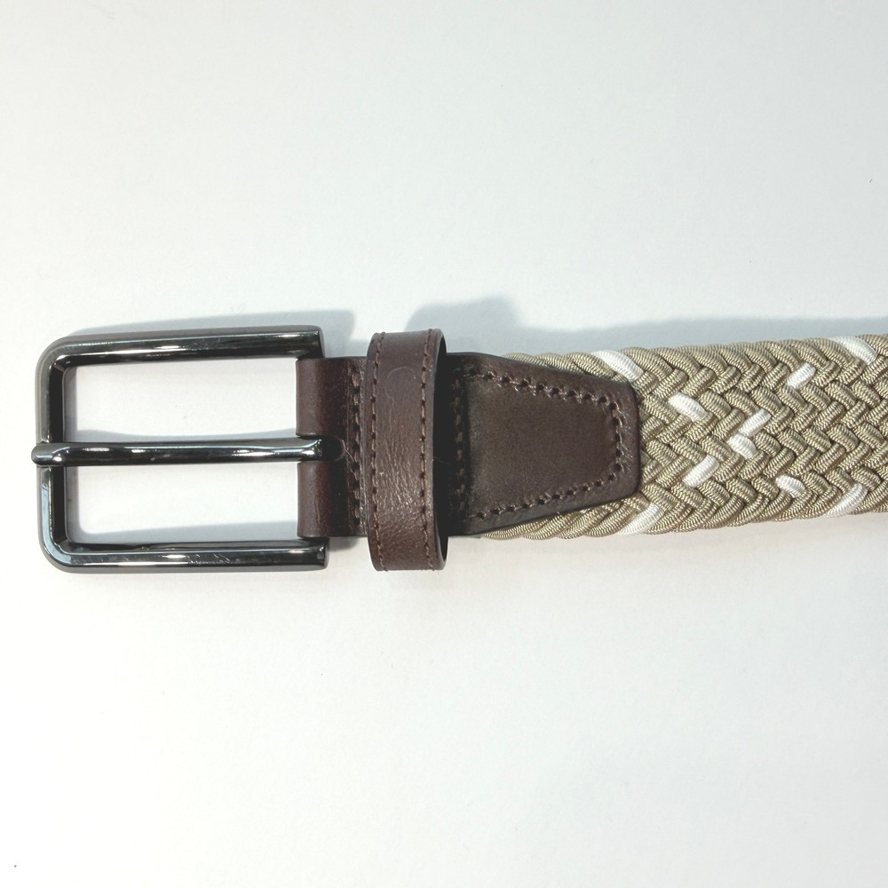 Johnston & Murphy Mens 34 Braided Elastic Belt Tan White Leather Trim 75-7877 - Picture 3 of 9
